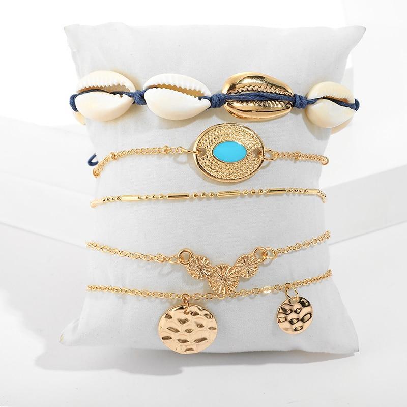 Bohemian Gold Tassel Bracelets For Women Summer Shell Clear Crystal Stone Luxury Jewelry - SJB-DIAMOND ELITES