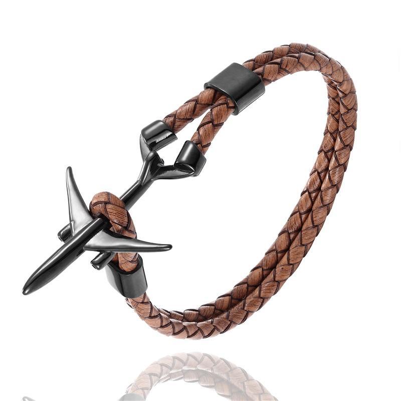 Modern Stainless Steel Airplane Anchor Luxury Bracelets For Men And Women Genuine Multi-Layer Leather Elegant Bracelet Freestyle Home Jewelry - SJB-DIAMOND ELITES