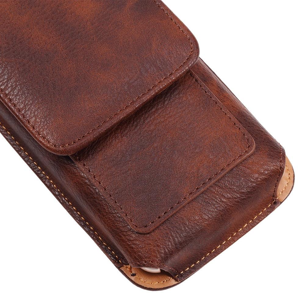 Universal Leather Case for iPhone Mens PU Leather Vertical Case with Belt Clip for iPhone Waist Pack Belt Clip Bag for 3.5-6.3" Mobile Phone Pouch Phone Cover Stevvex