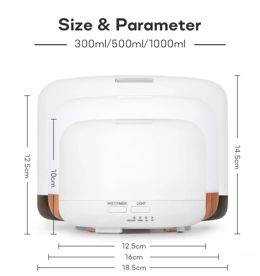 Air Humidifier Essential Oil Diffuser 300ML 500ML 1000ML With Lights Remote Control Ultrasound Electric Aromatherapy Diffuser Lootquake LLC