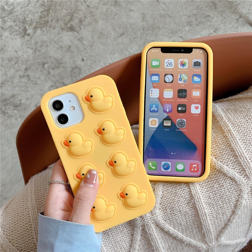 Cute Duck Pop Bubble Fidget Toys Soft Phone Case For Iphone 12 11 Pro Max 6 7 8 Plus Xr X Xs Max Se 2020 Relieve Stress Cover Stylish Unique Design Silicone Cover For Little Girls Boys Stevvex
