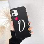 Women Elegant Black Initial Letter A-Z Love Heart Couples Phone Case For iPhone 13 12 Pro Max Mini Luxury Soft Silicone Cover Name Letter Case Stevvex