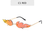 NEW 2021 Fashion Fire Flame Sunglasses For Women With Brand Design Rimless Wave Eyewear Luxury Trending Narrow Style - SJB-DIAMOND ELITES