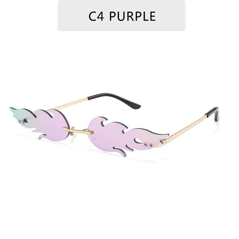 NEW 2021 Fashion Fire Flame Sunglasses For Women With Brand Design Rimless Wave Eyewear Luxury Trending Narrow Style - SJB-DIAMOND ELITES