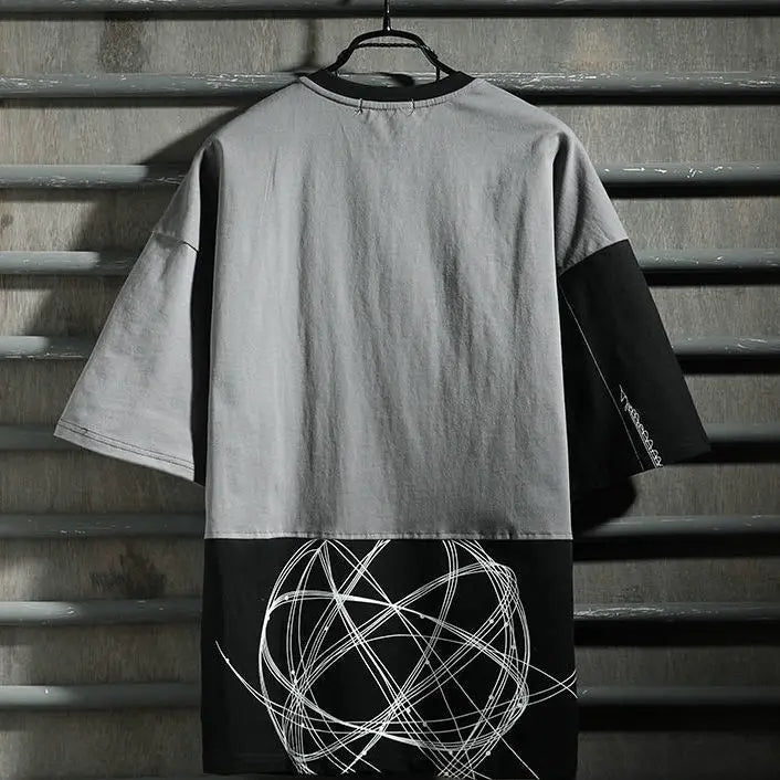Old style hip hop fashion men's short sleeve T-shirt color matching style tooling 5-sleeve men's T-shirt Lootquake LLC