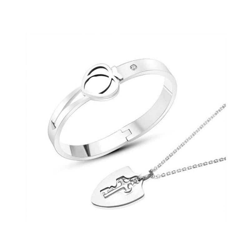 Fashion Concentric Lock Key Titanium Steel Stainless Steel Luxury Jewelry Bracelet and Necklace Couple Sets For Women - SJB-DIAMOND ELITES