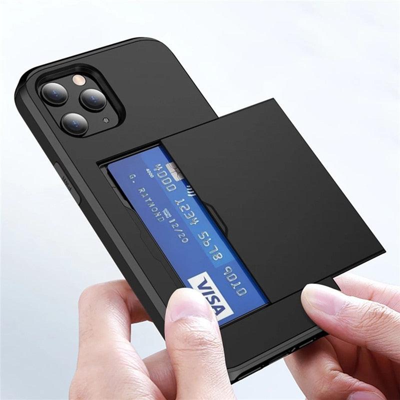Men Luxury Wallet Card Holder Slot Phone Case For iPhone 13 Pro 12 Pro Max Business Phone Card Holder Bumper Cover Storage Case Compatible With iPhone Stevvex