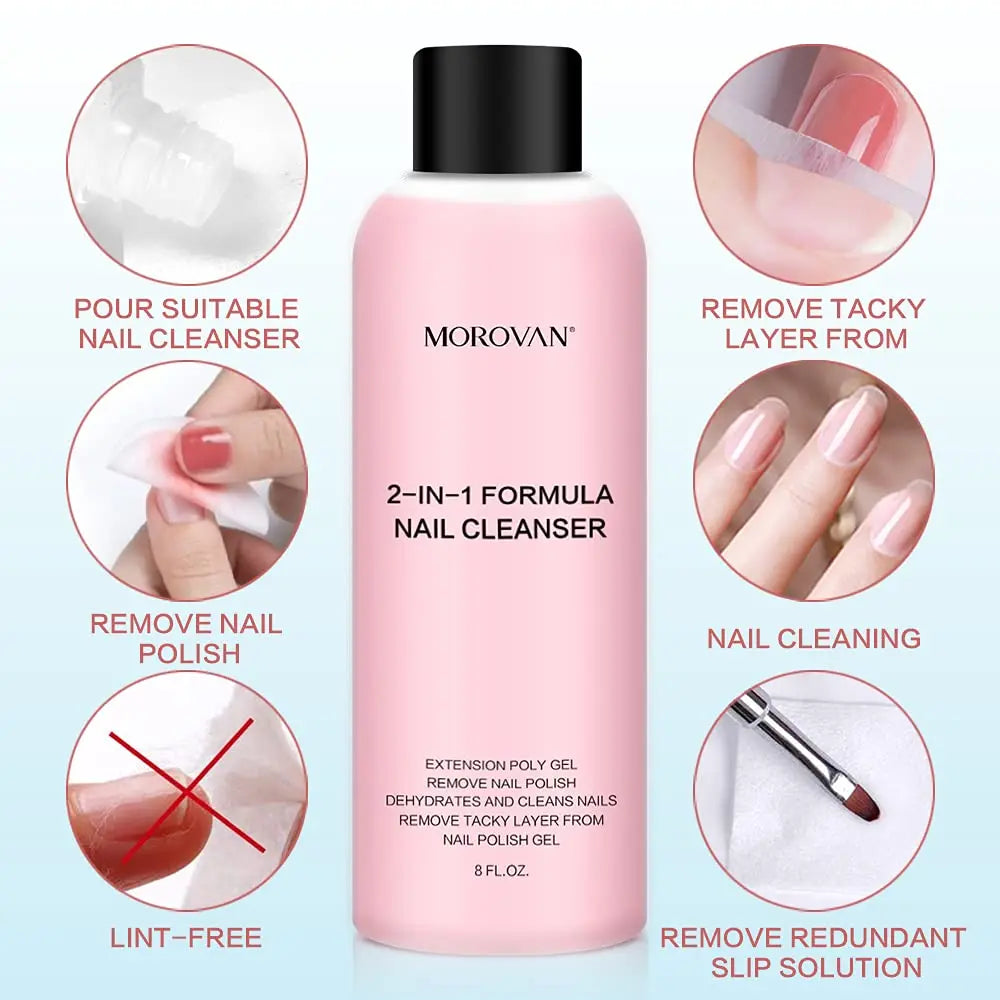 8oz Nail Cleanser 2 in 1 (Poly Nail Extension Gel Slip Solution+Professional Nail Cleanser) Nail Polish Remover Lint-free Slip Lootquake LLC