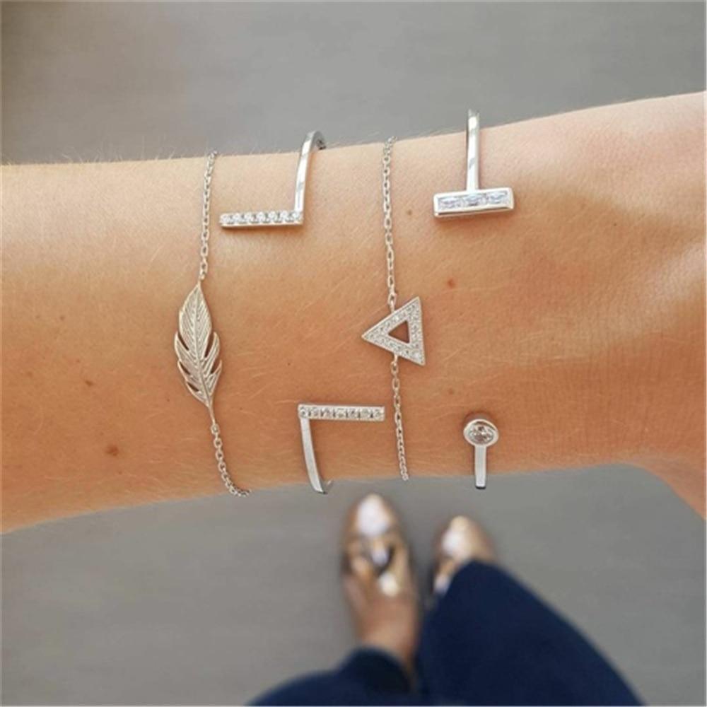Fashion Bohemia Leaf Round Knot Cuff Bangle Gold Chain Charm Bracelet  for Women Simple Geometric Bracelets Luxury Jewelry - SJB-DIAMOND ELITES