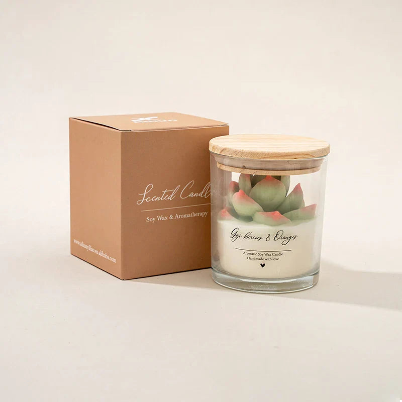 AIKUN Luxury Succulents Candles Glass Flower Bouquet Fragrance Aroma Soy Wax Wolfberry & Tarocco Blood Orange Scented Candle Lootquake LLC