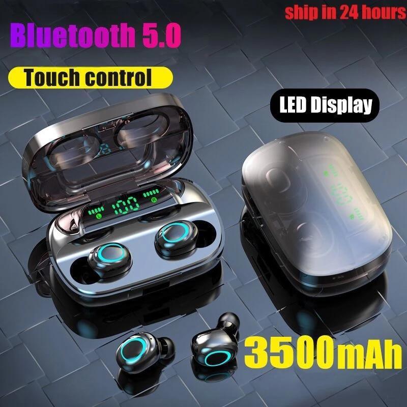 STEVVEX 3500mAh LED Bluetooth Wireless Earphones Headphones Earbuds TWS Touch Control Sport Headset Noise Cancel Earphone Headphone - SJB-DIAMOND ELITES
