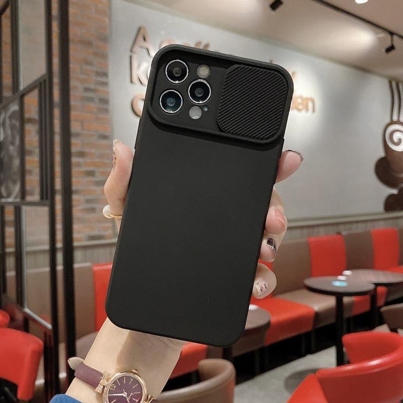 Sliding Lens Protective Silicone Case For iPhone 11 Pro Max Mini 12 Pro 13 Push Cover iphone Slide Camera Cover Case with Camera Lens Protector Cover Silicone Bumper Slim Phone Cover Compatible with iPhone Stevvex
