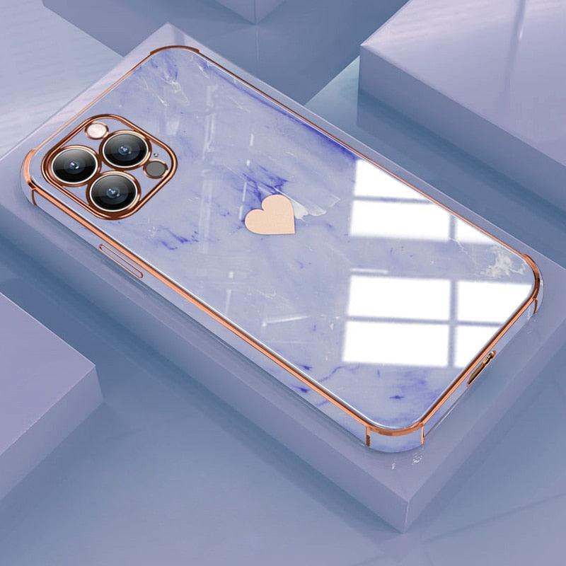 Luxury Shockproof Soft Case For iPhone 13 12 11 Pro Max XS XR X R 8 7 Plus iPhone12 12Pro iPhone11 Marble Texture Covers  Luxury Love Phone Case Cute Side Small Heart Pattern Soft Shockproof Full Lens Case for iPhone Stevvex