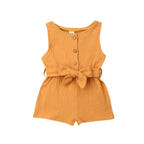 Newborn Baby Girl Kids Solid Romper Jumpsuit Playsuit Sleeveless Bow Belt Clothes Outfit For Summer