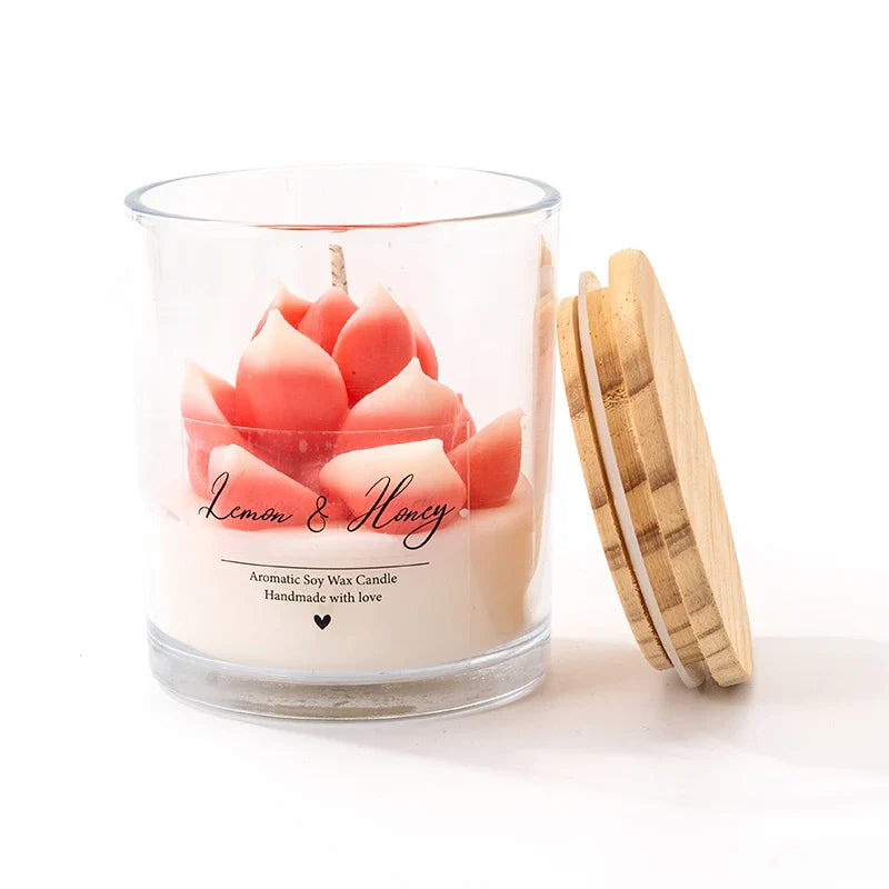 AIKUN 8 * 9cm Pink Succulent Glass Aromatherapy Scented Candle with Wooden Cover and Packaging Box in Stock Shipped From the USA Lootquake LLC