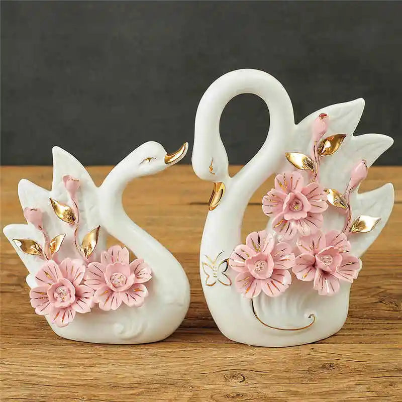 2PCS Swan Statue Pretty Creative Swan Sculpture Figurines Ceramic Crafts Art Home Decoration Accessories1 Pair Wedding Gift Lootquake LLC