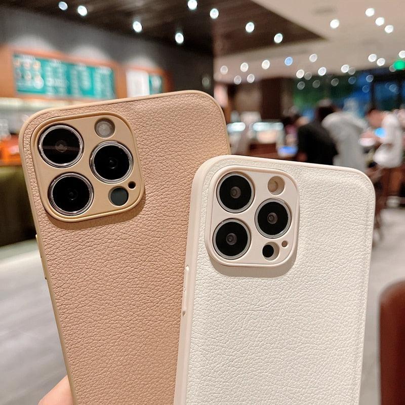 Trendy Slim Leather Case with Full Protection Luxury Leather Textured Case for iPhone 11 12 13 Soft Shockproof Cover Leather Case Compatible with iPhone 12 13 Pro Max Elegant Phone Case Stevvex