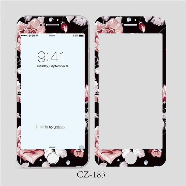 3D Curved Edge Tempered Glass for iPhone 6 6s 7 8 Plus Fashion Flowers Pattern Screen Protector Protective Film Tempered Glass Screen Protector Designed for iPhone Stevvex