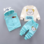 Modern Fashion Cotton Thick Warm Casual Hooded Sweater Cartoon Cute Bear Three-piece Suit For Baby Boy & Girl