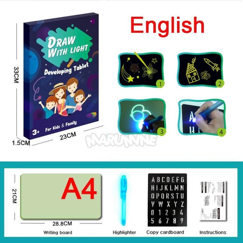 A3 A4 A5 Kids Luminous Drawing Board with Light-Fun Magic Sketchpad Draw Tablet Fluorescent Pen Russian English Light Up Toys - SJB-DIAMOND ELITES