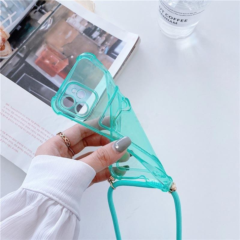 Transparent Wallet Case for iPhone 13 12 11 Pro Xs Max Shockproof Card Crossbody Lanyard Rope Strap Cover Transparent Soft Case Necklace Phone Cover Colorful Case & Adjustable Strap Stevvex