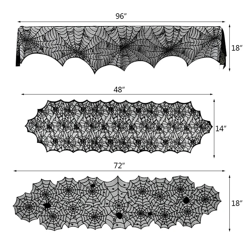 Halloween Decoration Lace Spider Web Skeleton Skull Tablecloth Black Fireplace Mantel Scarf Event Party Decoration Supplies Lootquake LLC