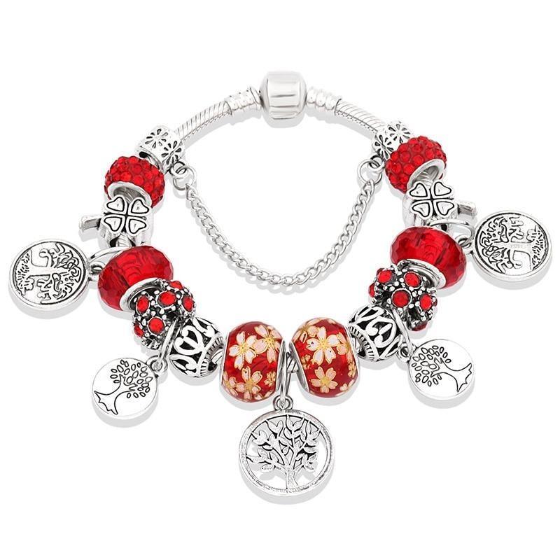 Elegant Modern Amazing Fashion New Luxury Silver Tree of Life Fashion Bracelet Green Leaf Crystal Charm Bracelet - SJB-DIAMOND ELITES
