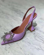 New Fashionable Half Slippers Women's Sandals Fashionable Sparkling Rhinestones Satin Wine Glass Heel Shoes Closed-Toe Slippers Lootquake LLC