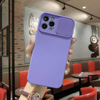 Sliding Lens Protective Silicone Case For iPhone 11 Pro Max Mini 12 Pro 13 Push Cover iphone Slide Camera Cover Case with Camera Lens Protector Cover Silicone Bumper Slim Phone Cover Compatible with iPhone Stevvex