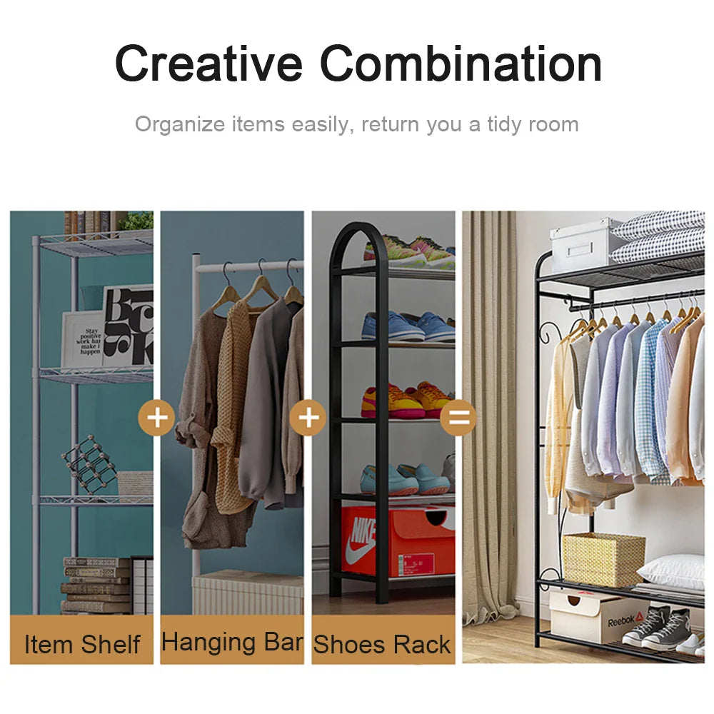 Bingopaw Black Metal Clothes Rack Stand Heavy Duty Garment Rail with 2 Storage Shelves for Shoes & Closet Organization Lootquake LLC