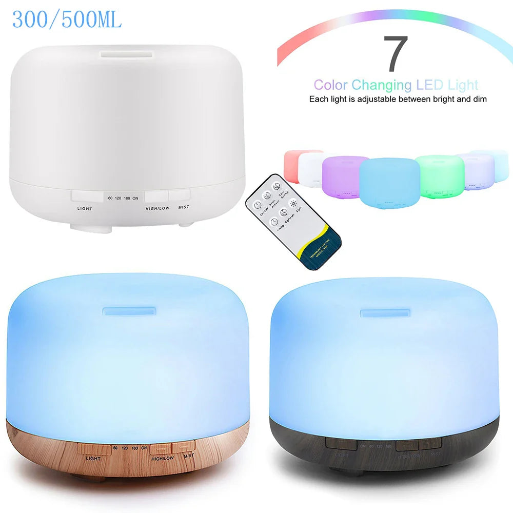 300 500ML Air Humidifier With Remote Control Colorful Non-printed Ultrasound Aroma Diffuser Pure White Dark Light Wood Grain Lootquake LLC