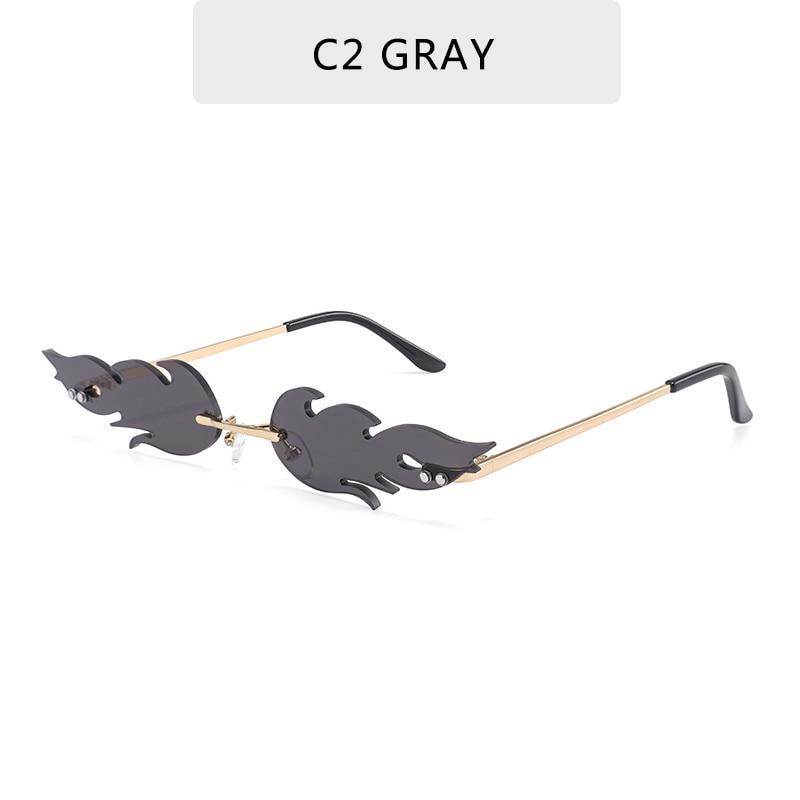 NEW 2021 Fashion Fire Flame Sunglasses For Women With Brand Design Rimless Wave Eyewear Luxury Trending Narrow Style - SJB-DIAMOND ELITES