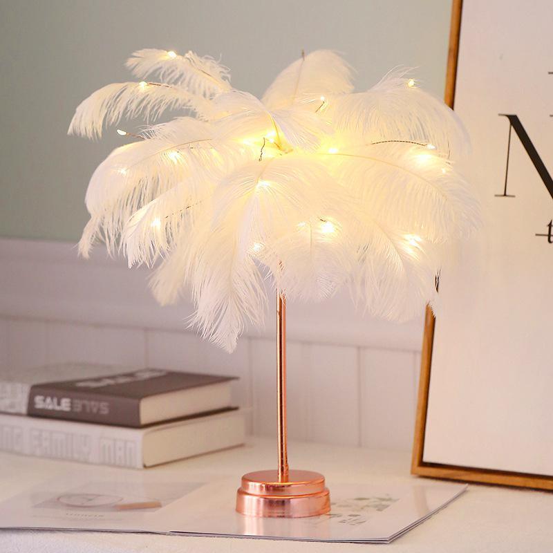 STEVVEX Feather Table Lamp USB Rechargeable Tree Shape LED Lights Decorative Flashing Lamp Night Light Lamps For Bedroom - SJB-DIAMOND ELITES