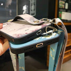 Ultra Luxury Case Cute Flower Design with Ring Kickstand Soft Crossbody Phone Cover for iPhone 13 14 Pro Max Case Fashion Crossbody Shoulder Strap Flower Leaf Phone Holder Cover for iPhone 12 11 X XR XS 7 8 Plus Stevvex