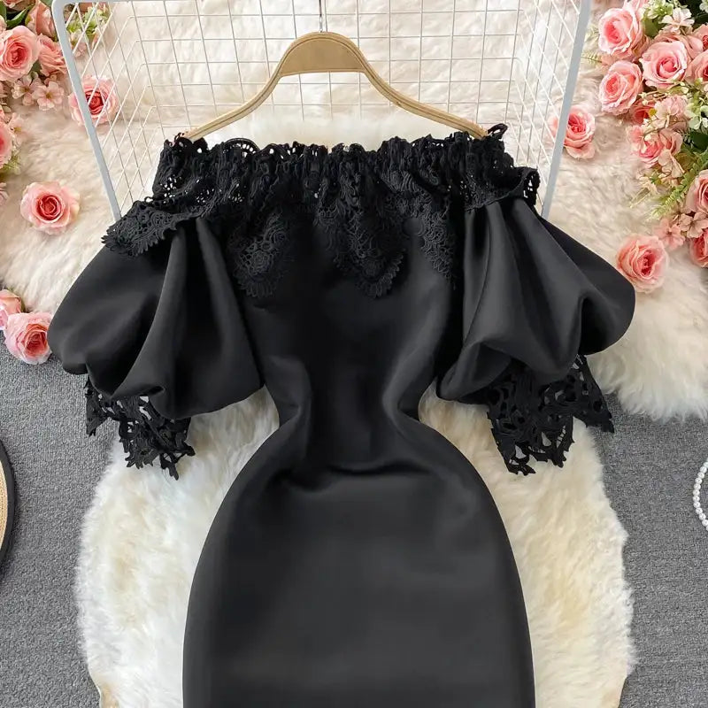 Sexy Hollow Out Lace Bodycon Long Dress Women Elegant Red/Pink/White Off Shoulder Patchwork Maxi Party Vestidos 2021 Autumn New