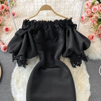 Sexy Hollow Out Lace Bodycon Long Dress Women Elegant Red/Pink/White Off Shoulder Patchwork Maxi Party Vestidos 2021 Autumn New