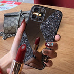 Women Luxurious Glitter Makeup Mirror Phone Case For iPhone 12 11 Pro MAX X XS XR 8 7 Plus Luxury Silicone Shockproof Cover Fixed Non Moving Sparkling Shining Glitter Stars Soft Silicone Case Stevvex