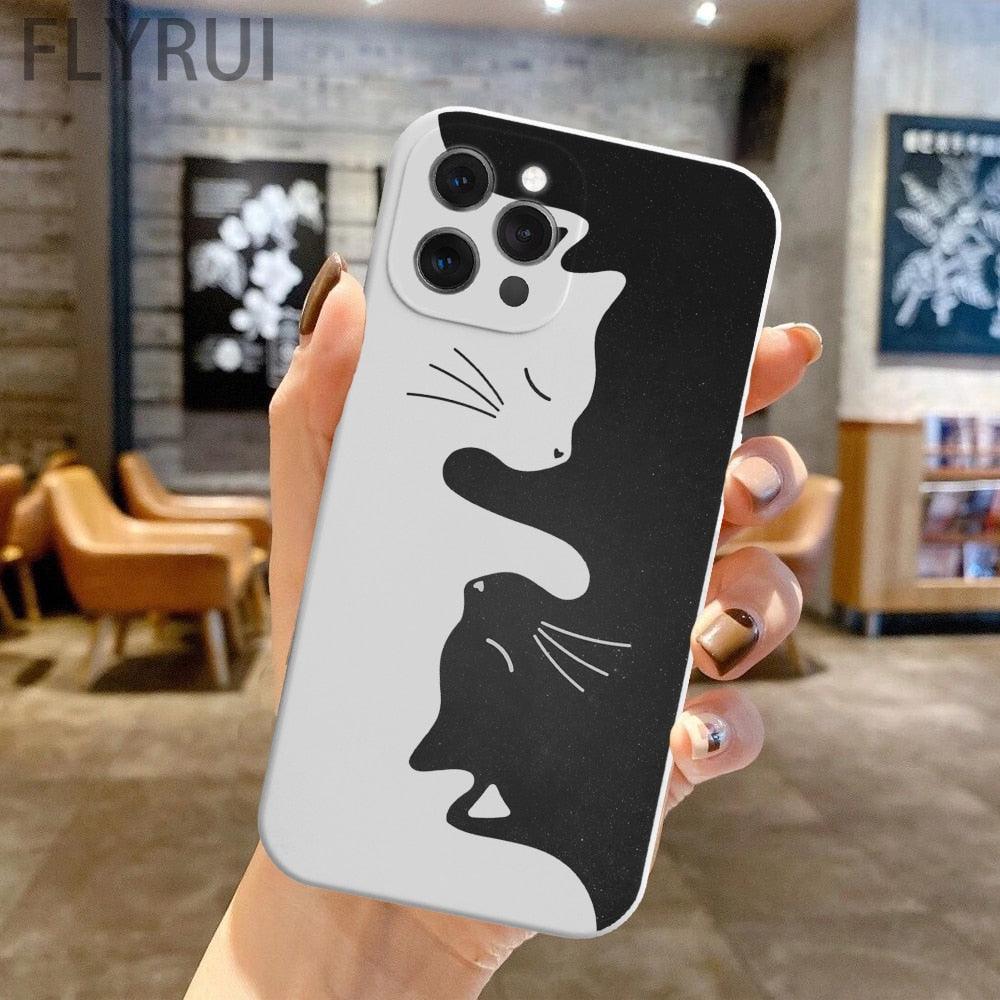 Cute Animals Cat Cartoon Phone Case For iPhone 11 12 13 Pro Max X XR XS Max 7 8 Plus SE 2020 Clear Soft Transparent Silicone Pattern Ultra Thin Shockproof Back Cover Stevvex