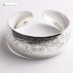Big Elegant Luxury Amazing Classic Fashion Flower Metal Tibetan Indian Silver Vintage Retro Fashion Cuff Bracelet Bangle For Woman With Details of Animals - SJB-DIAMOND ELITES