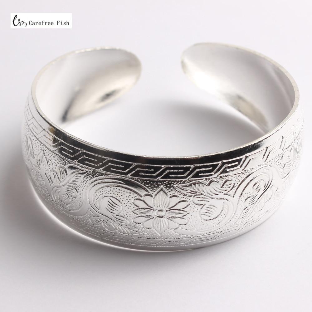 Big Elegant Luxury Amazing Classic Fashion Flower Metal Tibetan Indian Silver Vintage Retro Fashion Cuff Bracelet Bangle For Woman With Details of Animals - SJB-DIAMOND ELITES