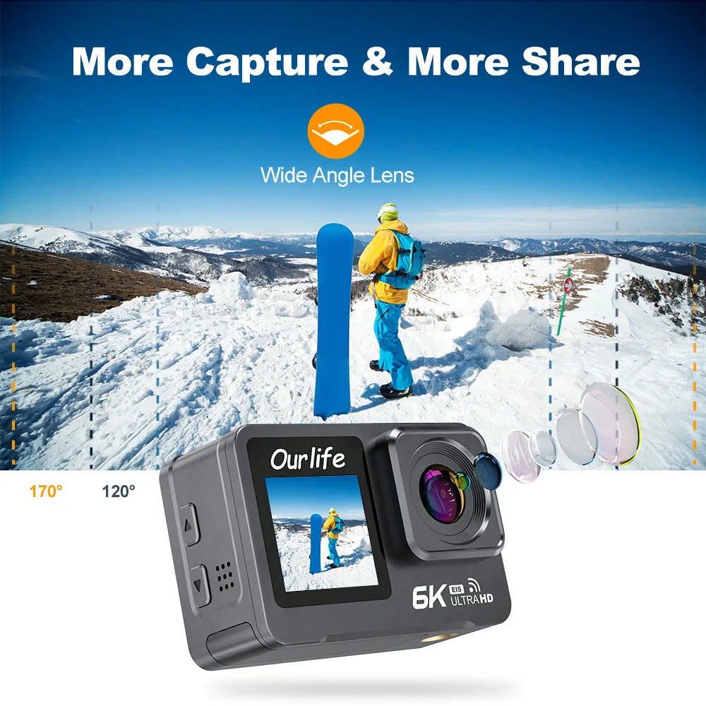 Professional Ourlife 6K 30fps 1080P 120fps sports action camera with EIS and waterproof 30 meters Lootquake LLC