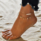 Gold Metal Shell Coconut Tree Female Anklets Barefoot Sandals Foot Summer Double Layers  Foot  Bracelets Leg Jewelry - SJB-DIAMOND ELITES