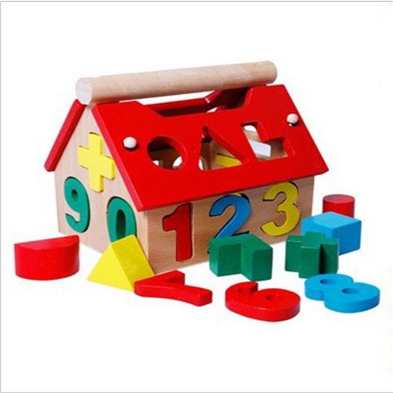 Children's Colour Wooden House With Shape Children Early Educational Model Assembling Blocks Develop Intelligence Game Toy - SJB-DIAMOND ELITES