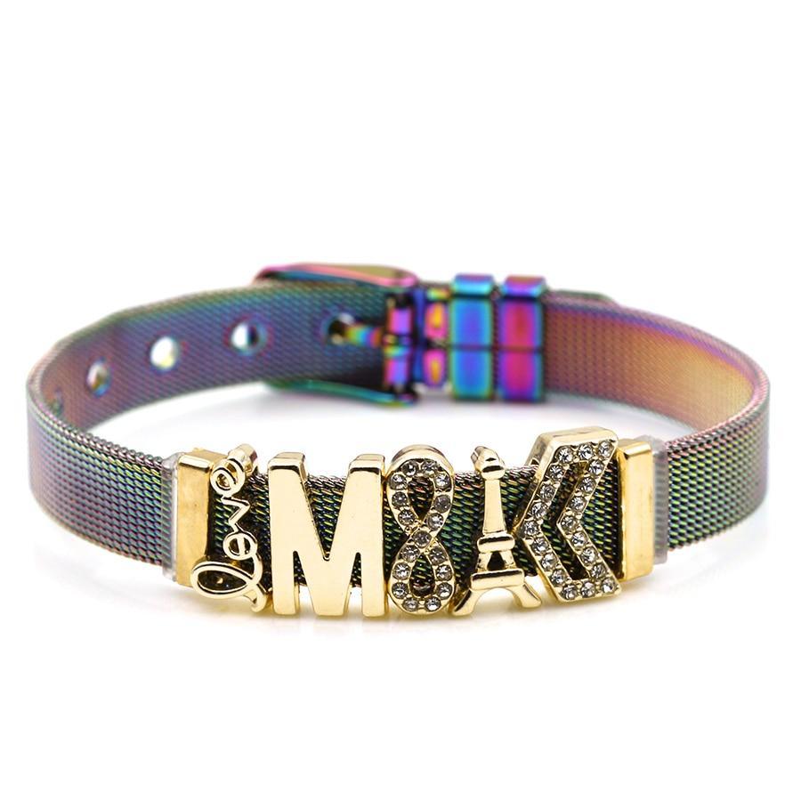 Two-tone Stainless Steel  Bracelets For Women Men Golden Love Heart Beaded  Ribbon  Bracelet & Bangle Gifts - SJB-DIAMOND ELITES