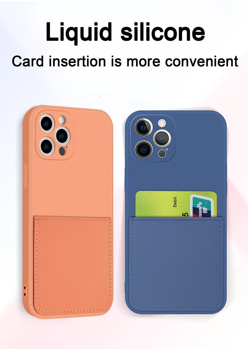 Simple Wallet Case For iphone Silicone Case For iphone 13 12 11 Pro Max Mini With Card Holder Cover Classic Silicone Full Protection Anti-Scratch Shockproof Case Stevvex