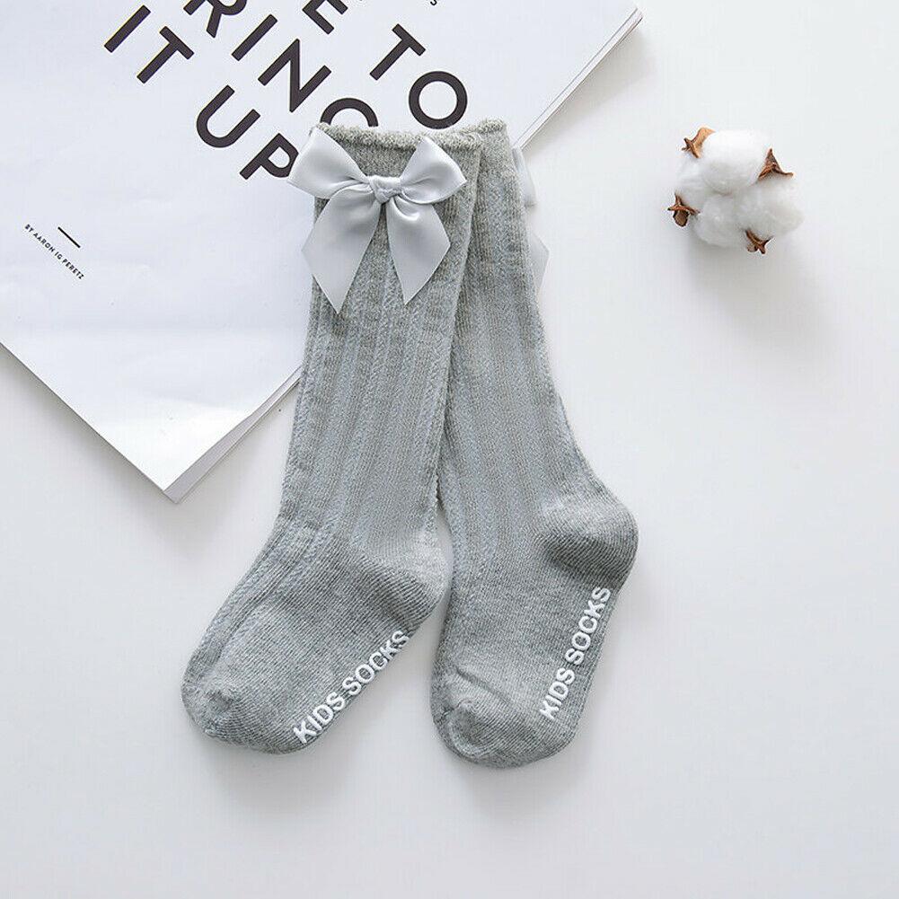 Baby Girls Big Bow 100% Cotton Knee High Long Soft Cotton Lace Baby Socks Bowknot Socks