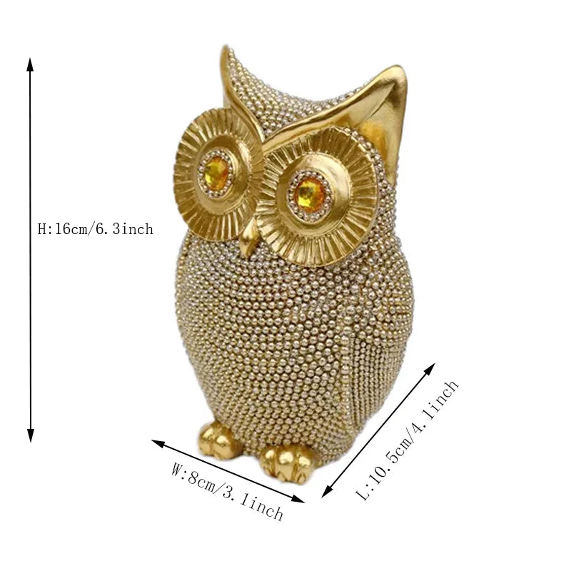 Modern Home Decor Sculpture Unique Sparkling Golden Owl Figurine Resin Statue for Office Living Room Desktop Ornaments Lootquake LLC