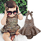Baby Leopard Bodysuits Suit Set Body Jumpsuit Summer Style Dress for Girls