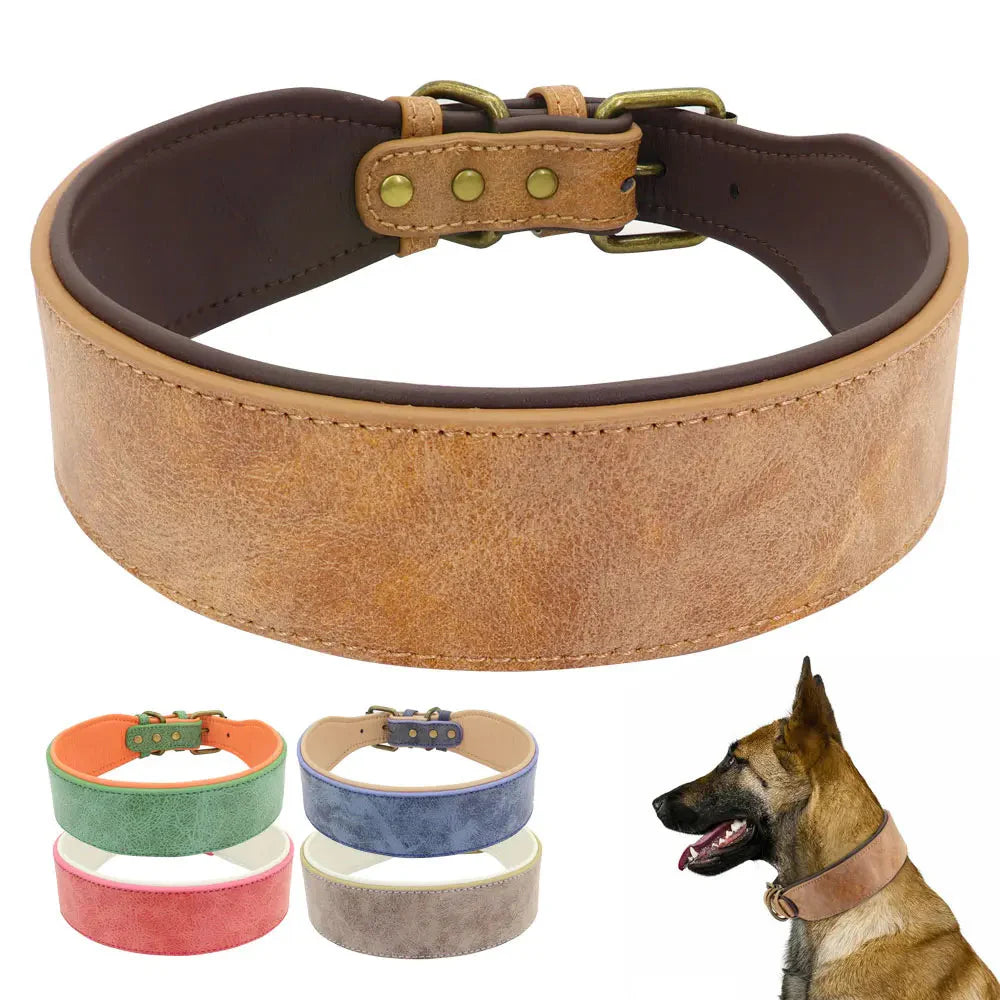 The Wide Luxe Collar - Padded Leather for Large Dogs Fashioned Furbabies