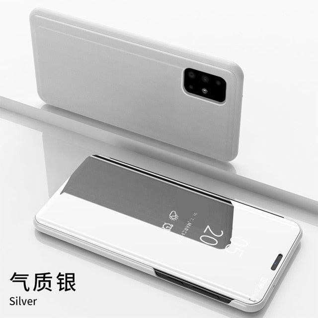 Smart Flip Phone Case For iPhone X XR XS 5 5S SE 7 8 6 6S Plus 11 12 13 Mini Pro Max 2020 Mirror Window Standing Holder Cover  Mirror Screen Smart Plating Case 360 Full Body Ultra Thin Intelligent Protective Case Stevvex